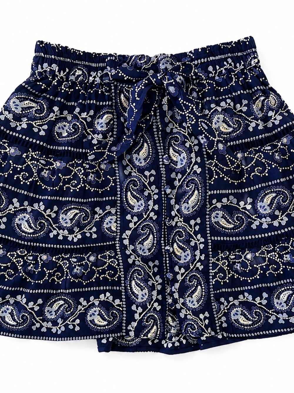 Angie Blue Paisley Tie-Waist Mini Skirt - Picture 2 of 10